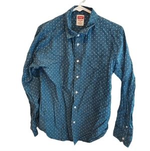Wrangler Button Up Blue Polka Dot Shirt XXL YOUTH.